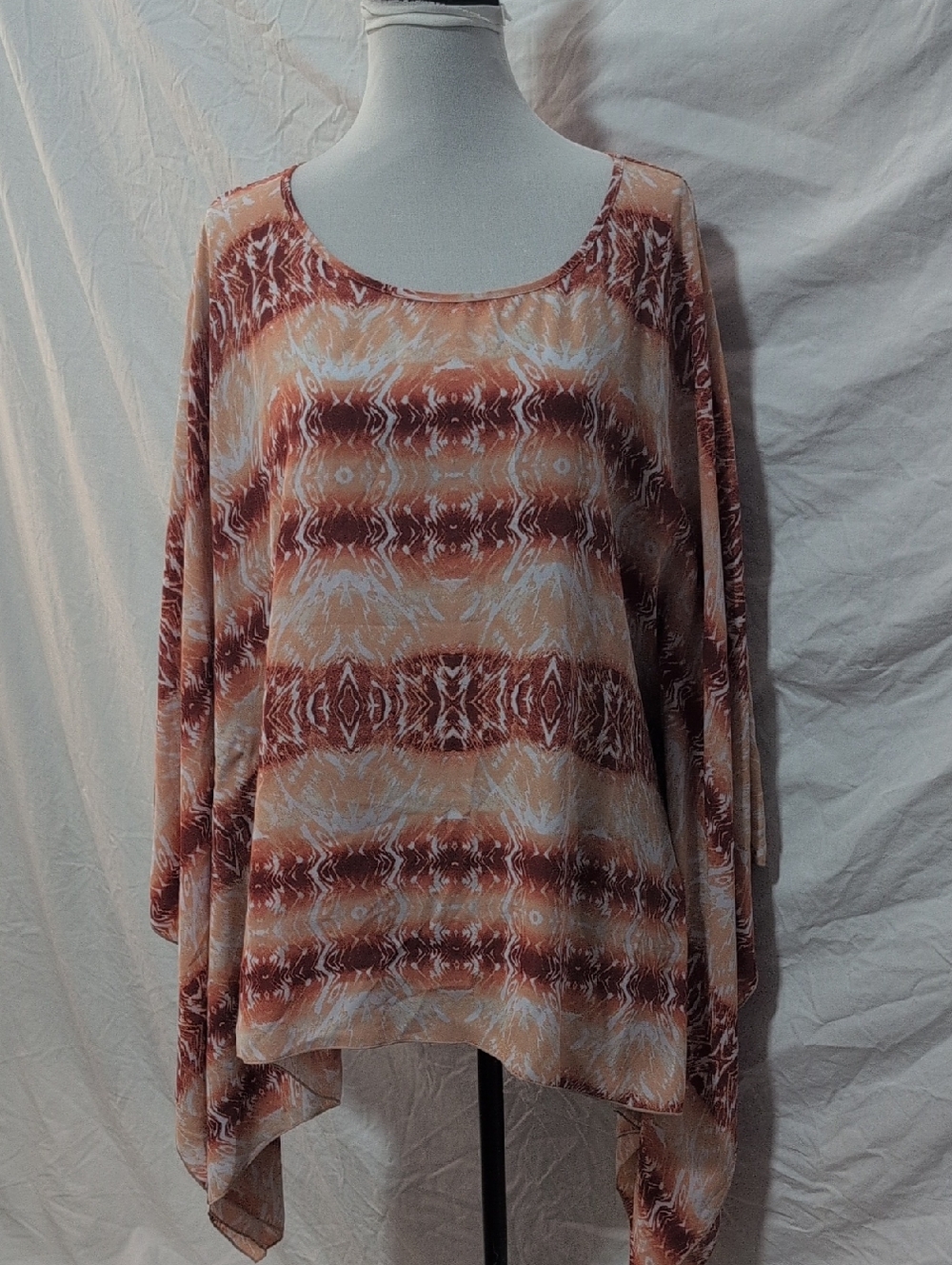 Cato Draped Scoop Neck Tunic in Rust and Cream Pattern